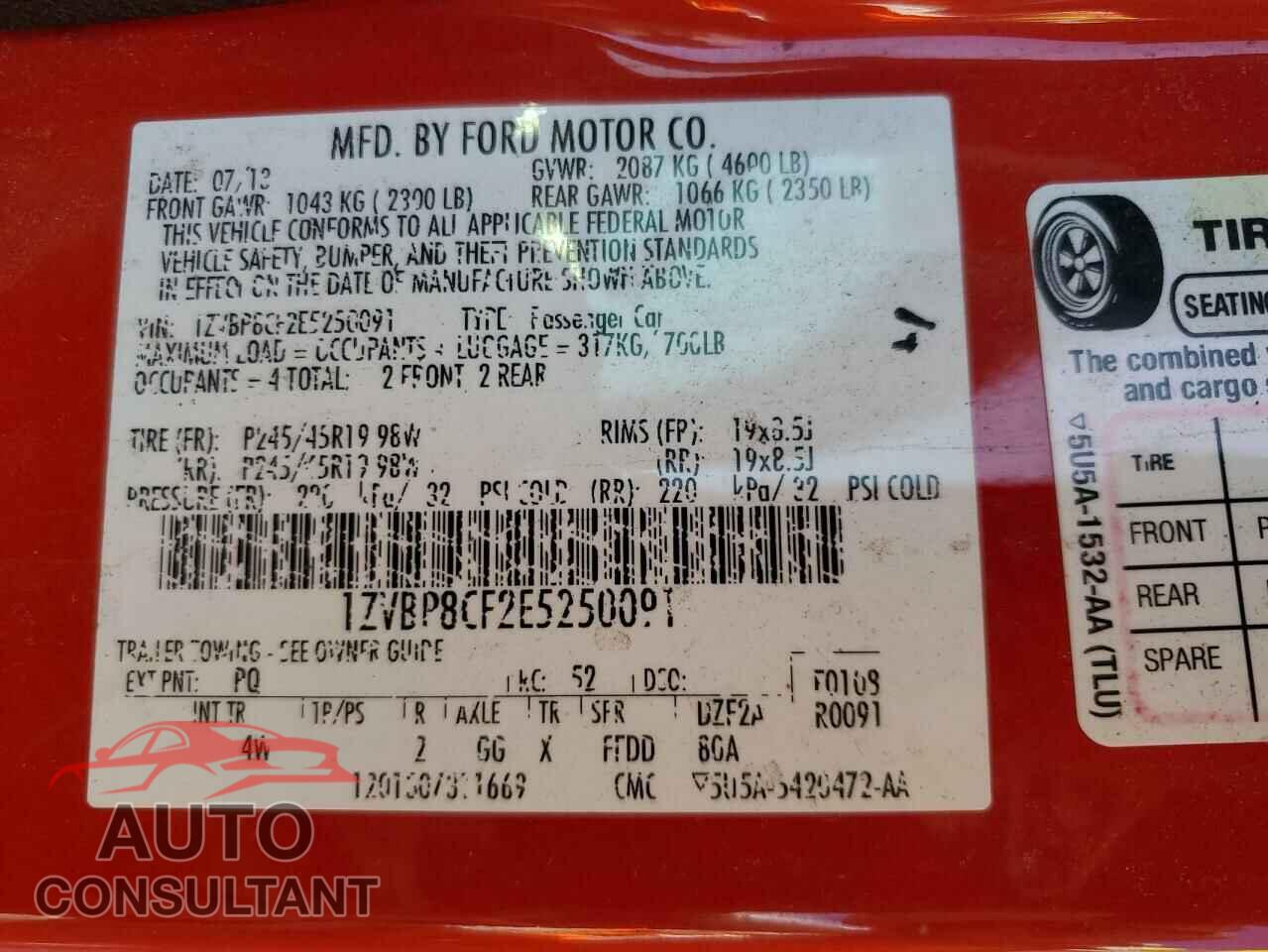 FORD MUSTANG 2014 - 1ZVBP8CF2E5250091