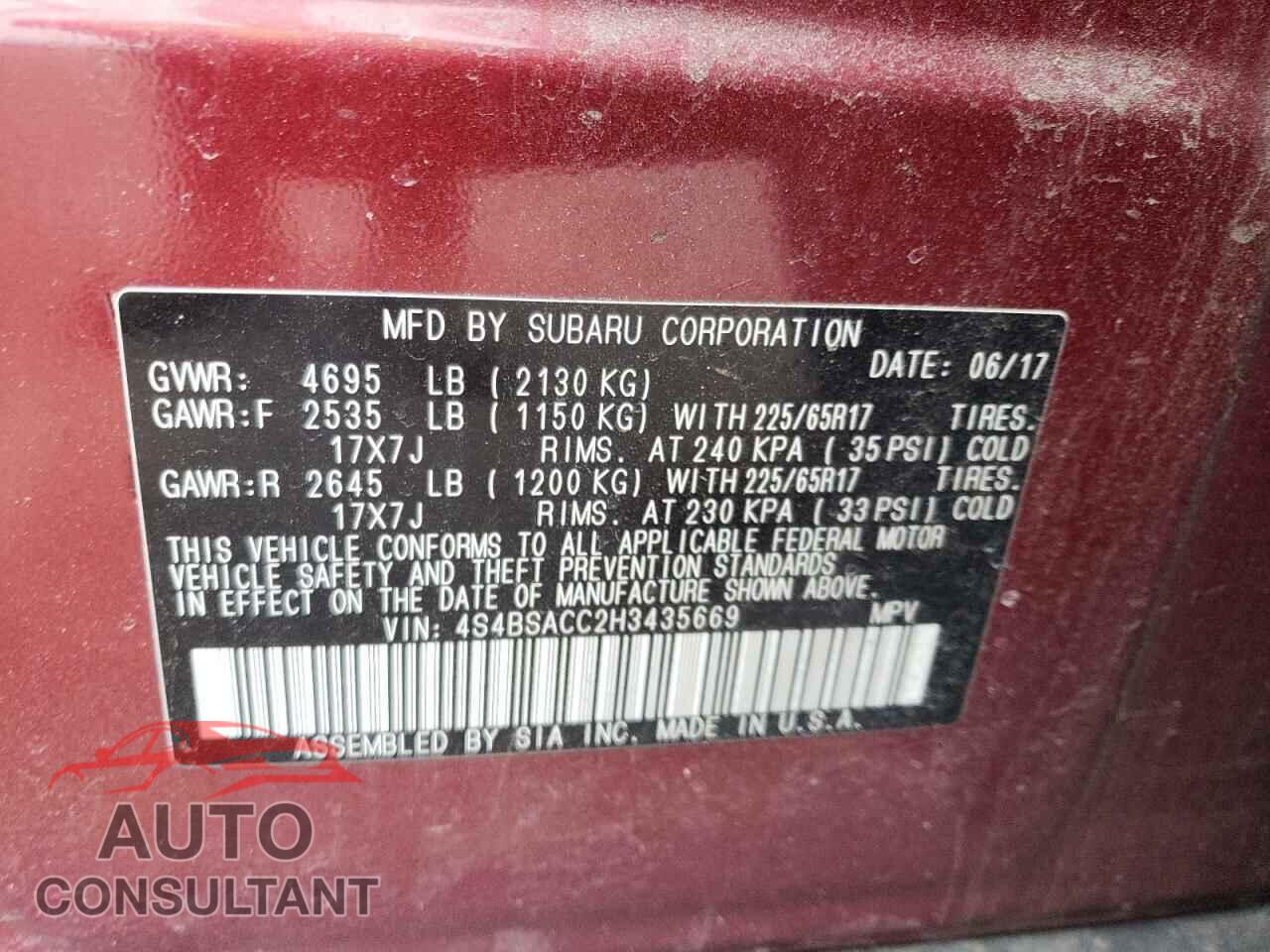 SUBARU LEGACY 2017 - 4S4BSACC2H3435669