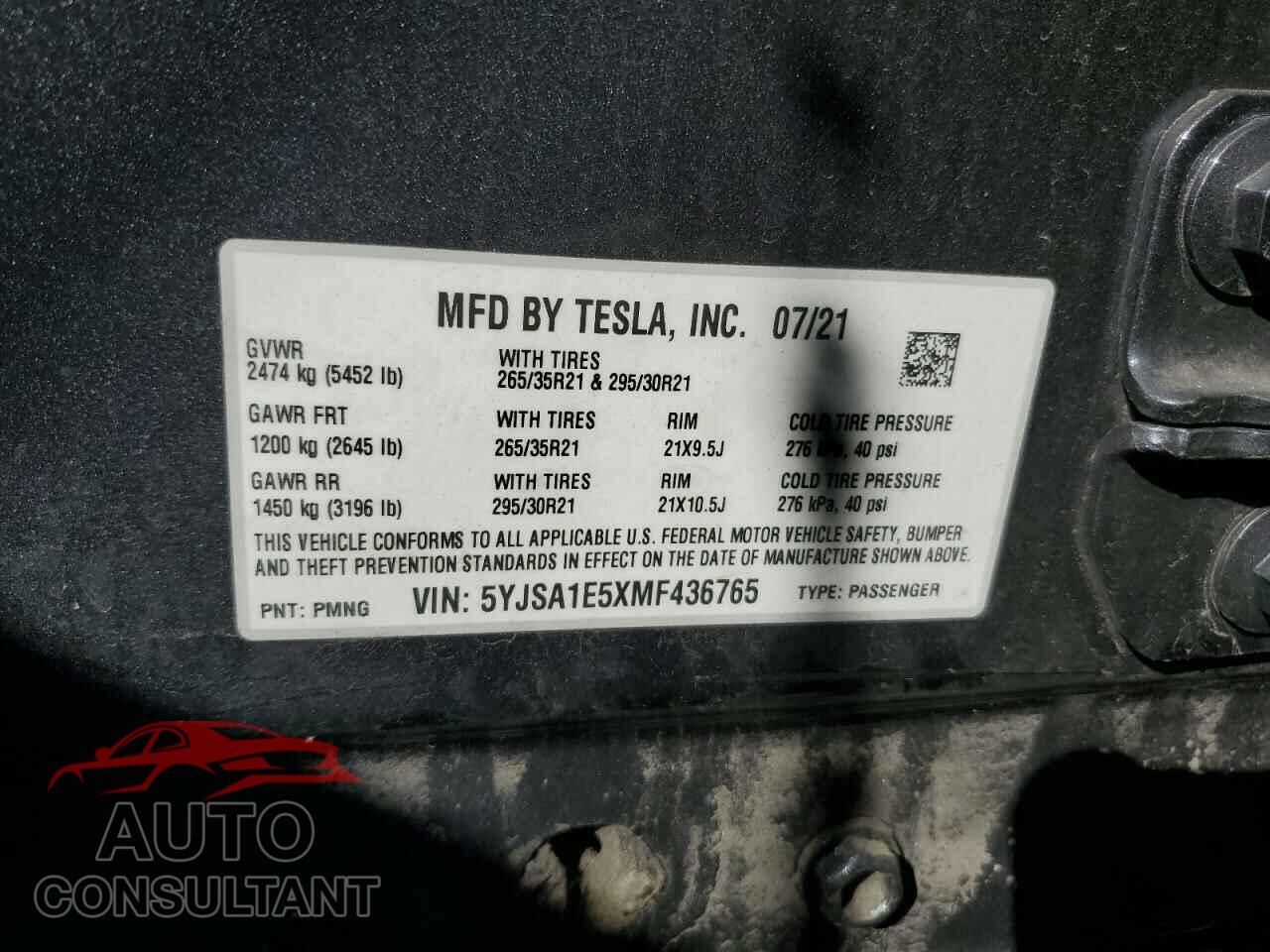 TESLA MODEL S 2021 - 5YJSA1E5XMF436765