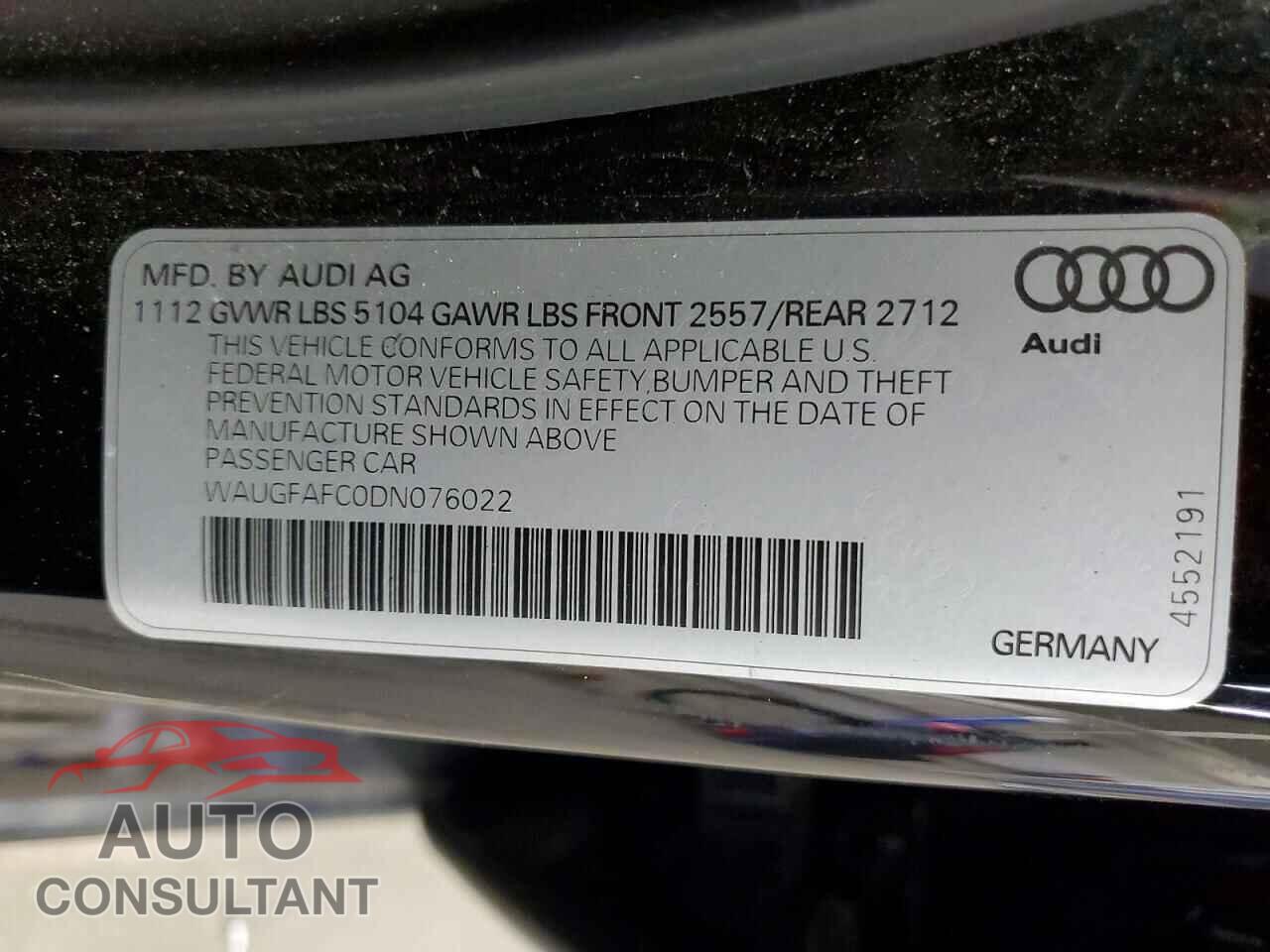 AUDI A6 2013 - WAUGFAFC0DN076022