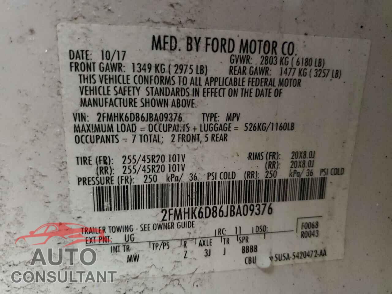 FORD FLEX 2018 - 2FMHK6D86JBA09376