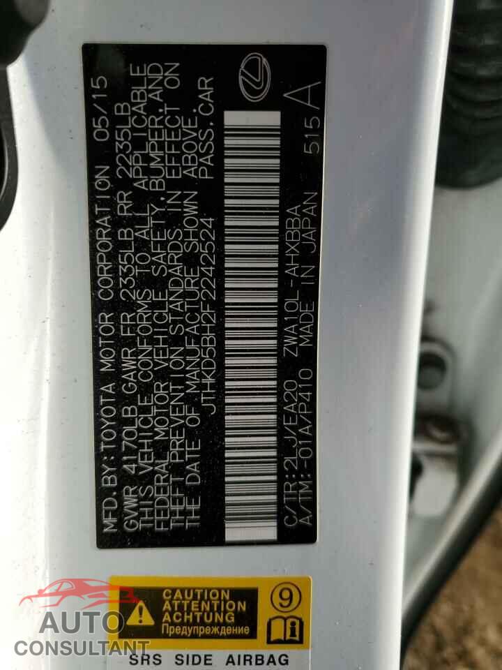 LEXUS CT 200 2015 - JTHKD5BH2F2242524