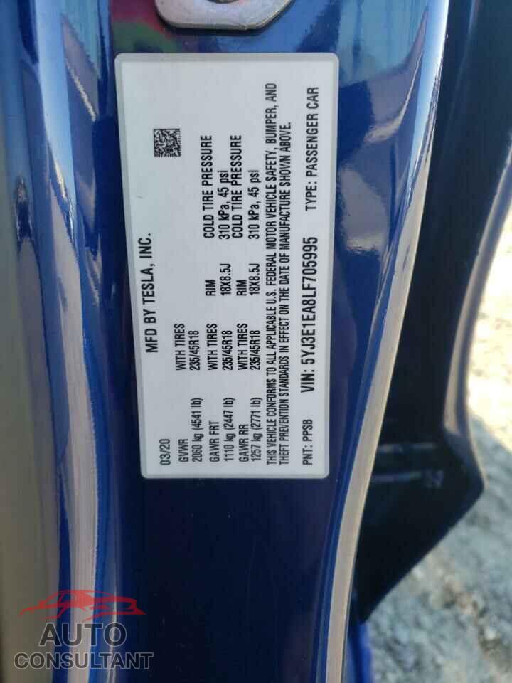 TESLA MODEL 3 2020 - 5YJ3E1EA8LF705995