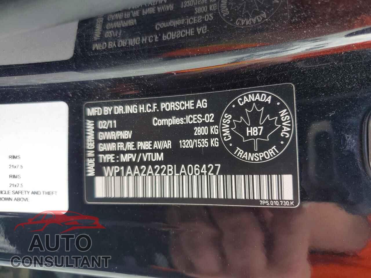 PORSCHE CAYENNE 2011 - WP1AA2A22BLA06427