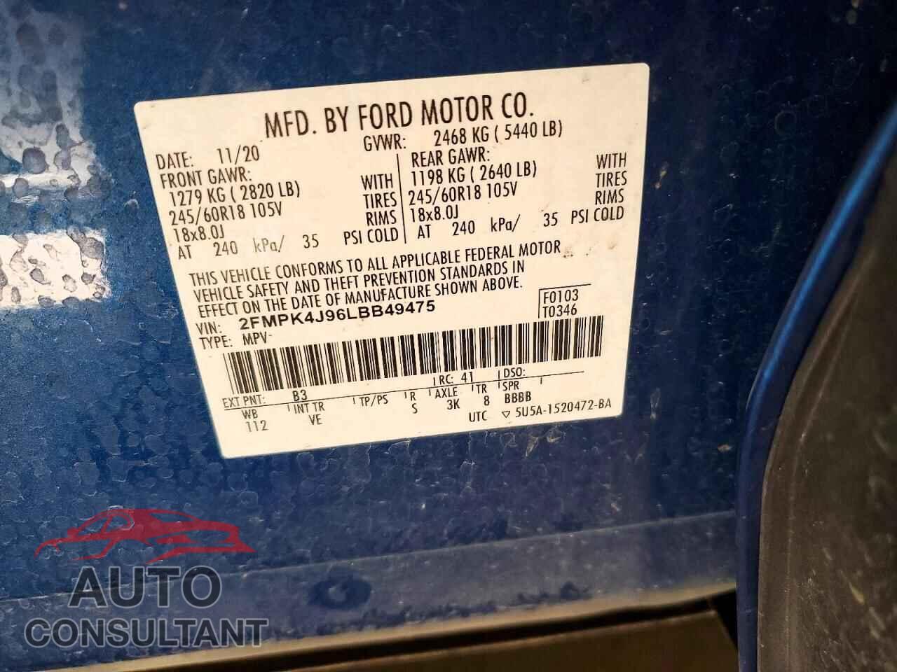 FORD EDGE 2020 - 2FMPK4J96LBB49475