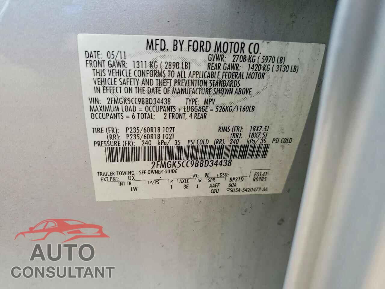 FORD FLEX 2011 - 2FMGK5CC9BBD34438