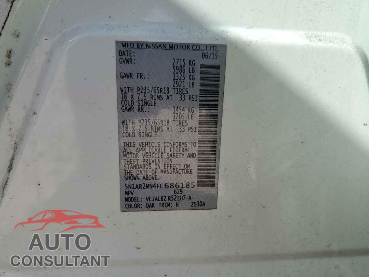 NISSAN PATHFINDER 2015 - 5N1AR2MN4FC686185