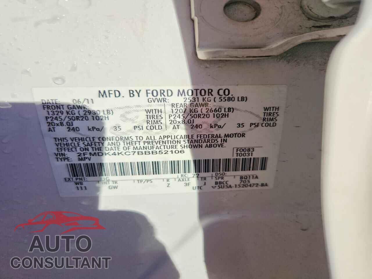 FORD EDGE 2011 - 2FMDK4KC7BBB52106