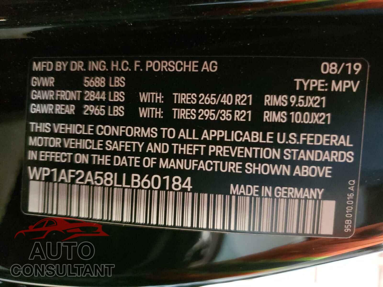 PORSCHE MACAN 2020 - WP1AF2A58LLB60184