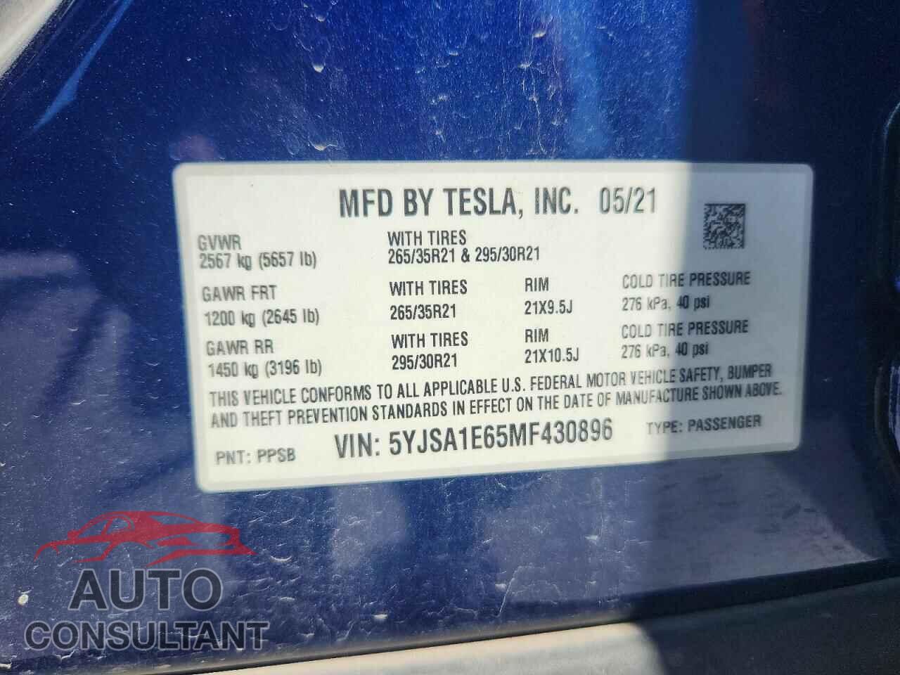 TESLA MODEL S 2021 - 5YJSA1E65MF430896