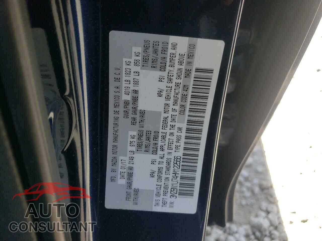 MAZDA 3 2017 - 3MZBN1U74HM122566