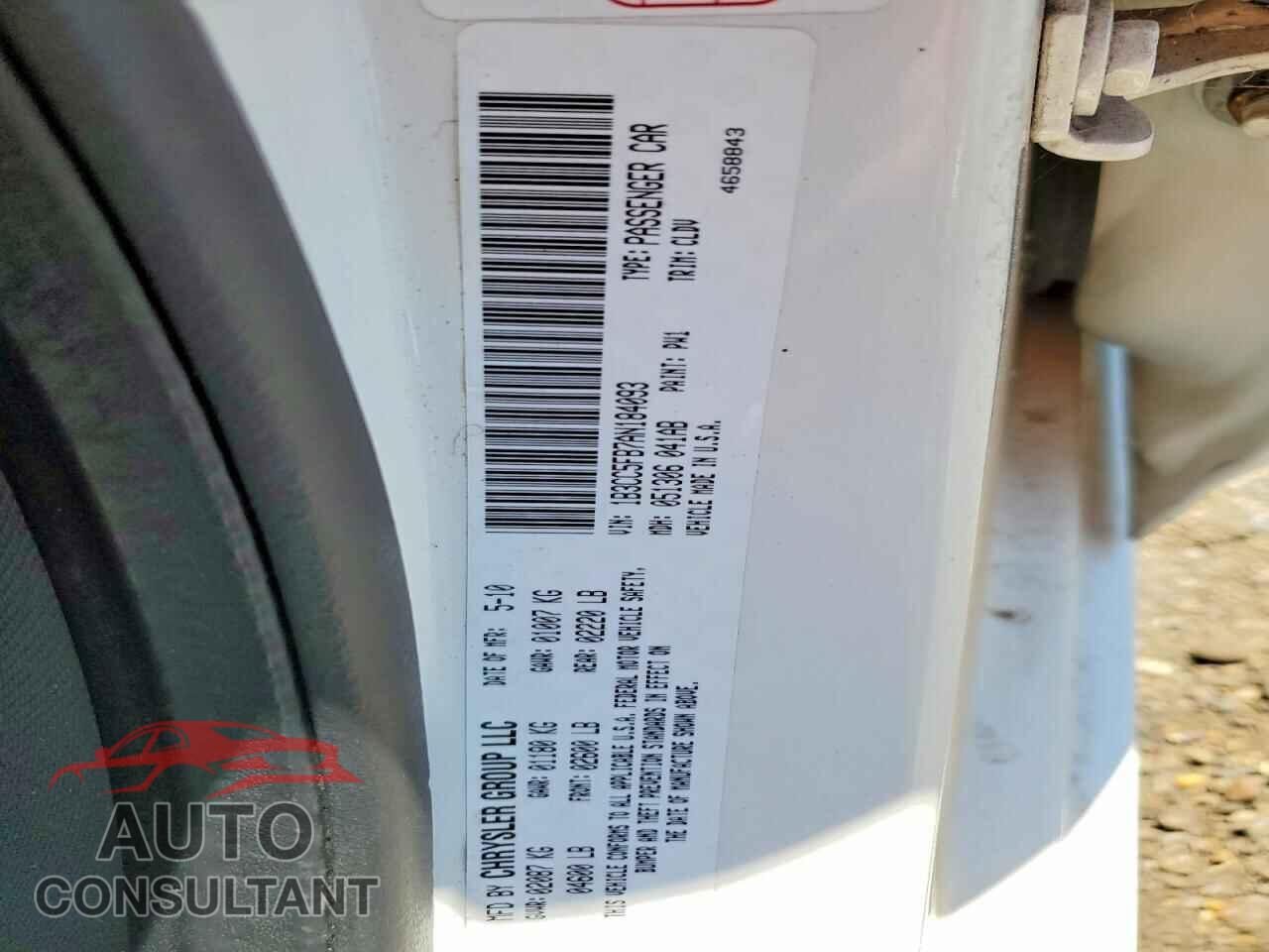 DODGE AVENGER 2010 - 1B3CC5FB7AN184093