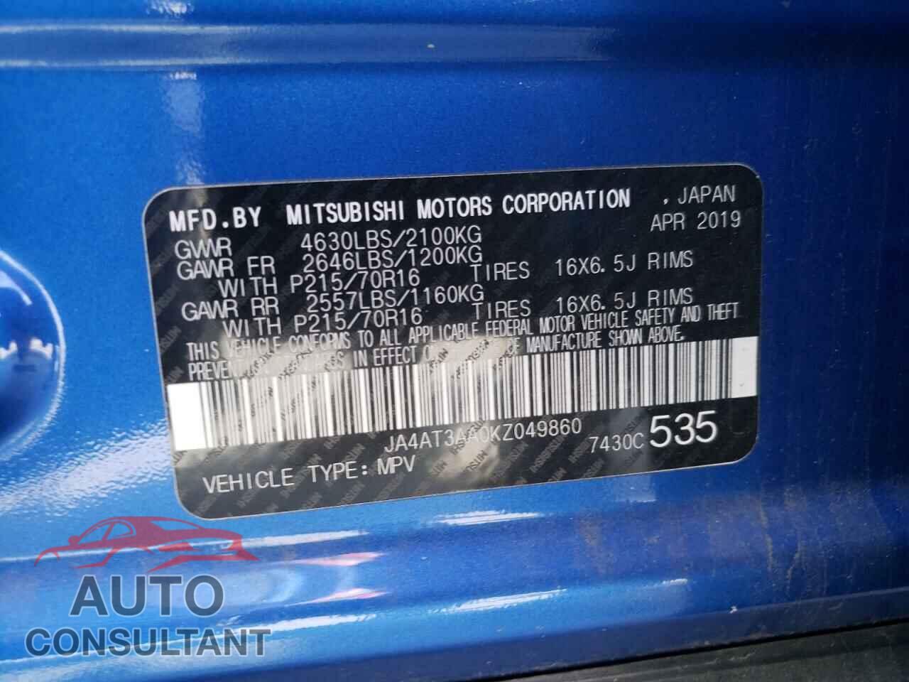 MITSUBISHI ECLIPSE 2019 - JA4AT3AA0KZ049860