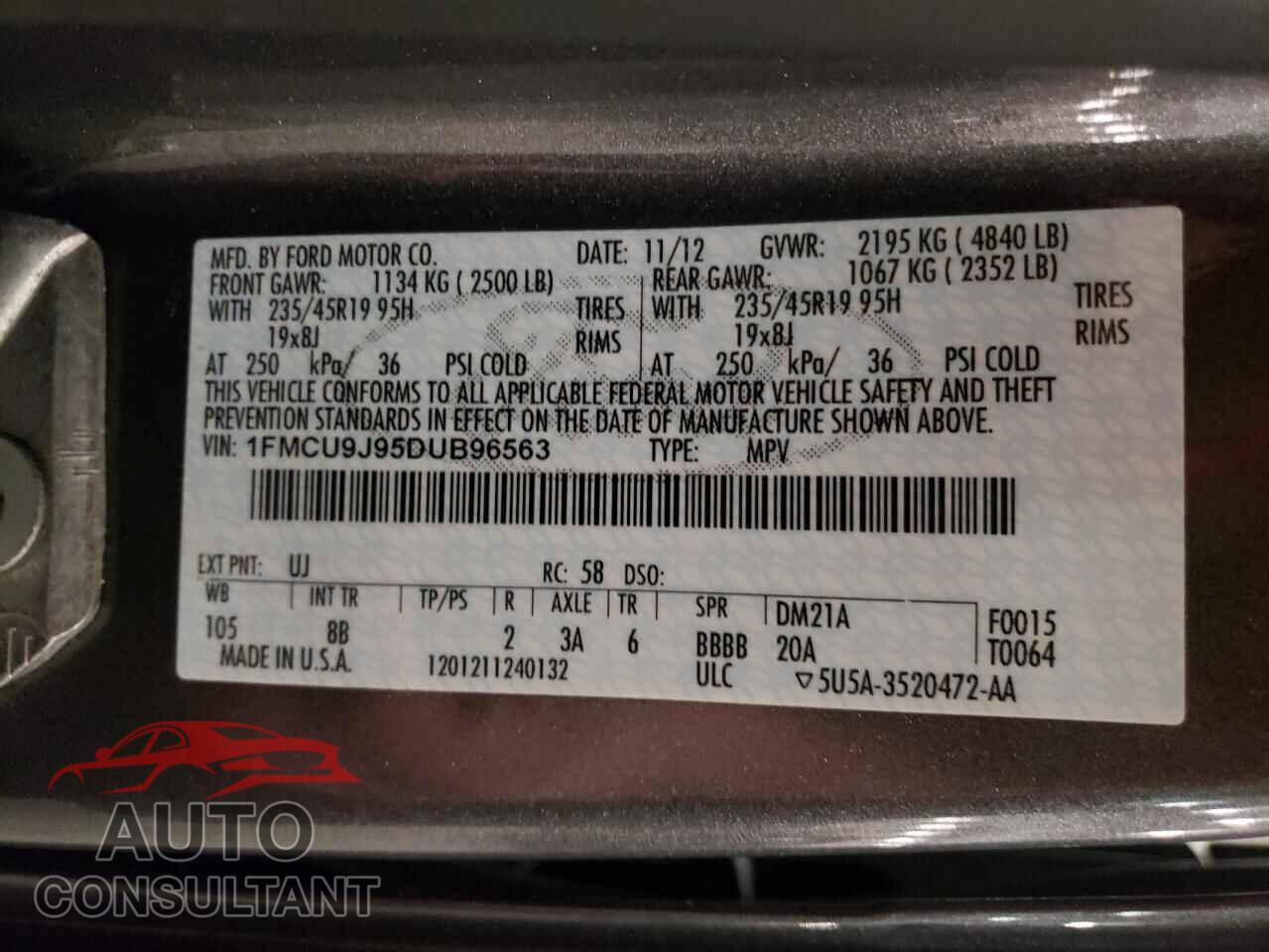 FORD ESCAPE 2013 - 1FMCU9J95DUB96563