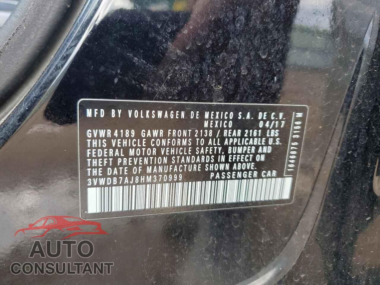 VOLKSWAGEN JETTA 2017 - 3VWDB7AJ8HM370999