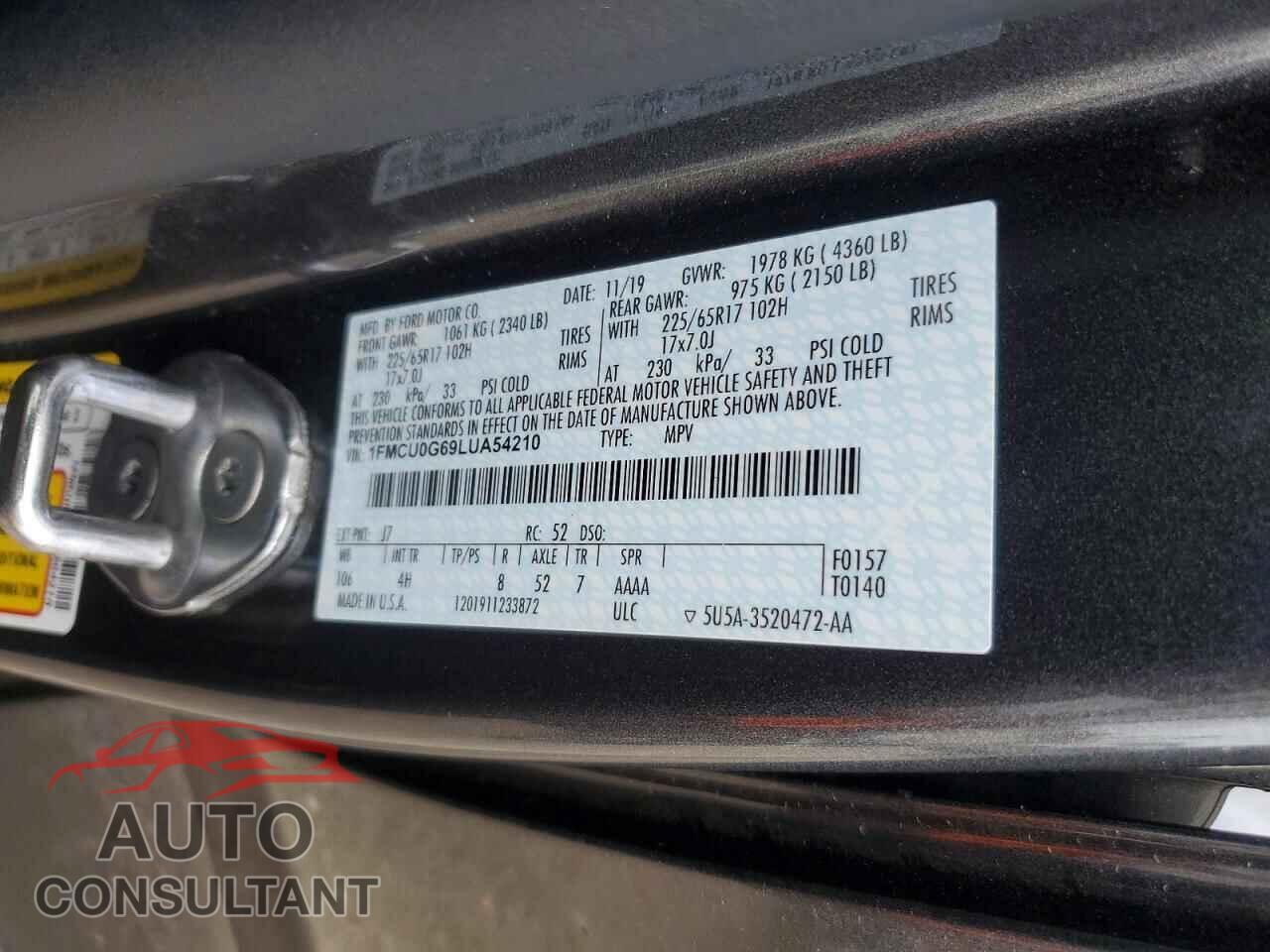 FORD ESCAPE 2020 - 1FMCU0G69LUA54210