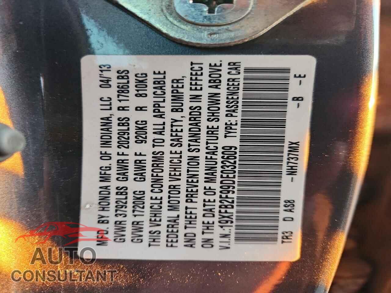 HONDA CIVIC 2013 - 19XFB2F99DE032609