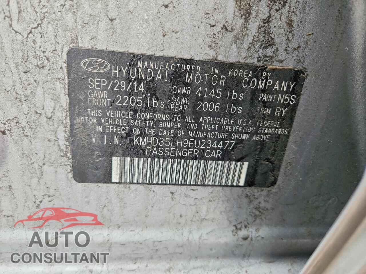 HYUNDAI ELANTRA 2014 - KMHD35LH9EU234477