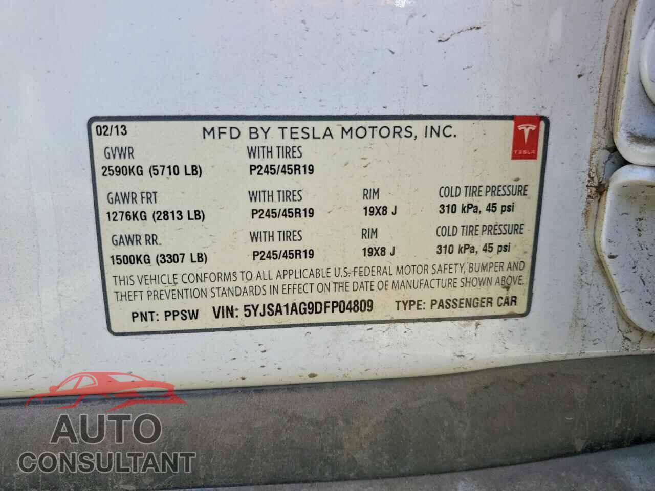 TESLA MODEL S 2013 - 5YJSA1AG9DFP04809