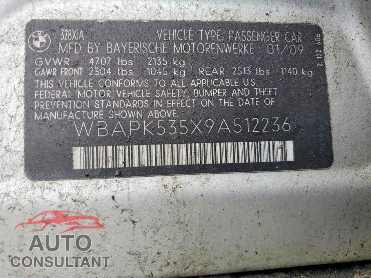 BMW 3 SERIES 2009 - WBAPK535X9A512236