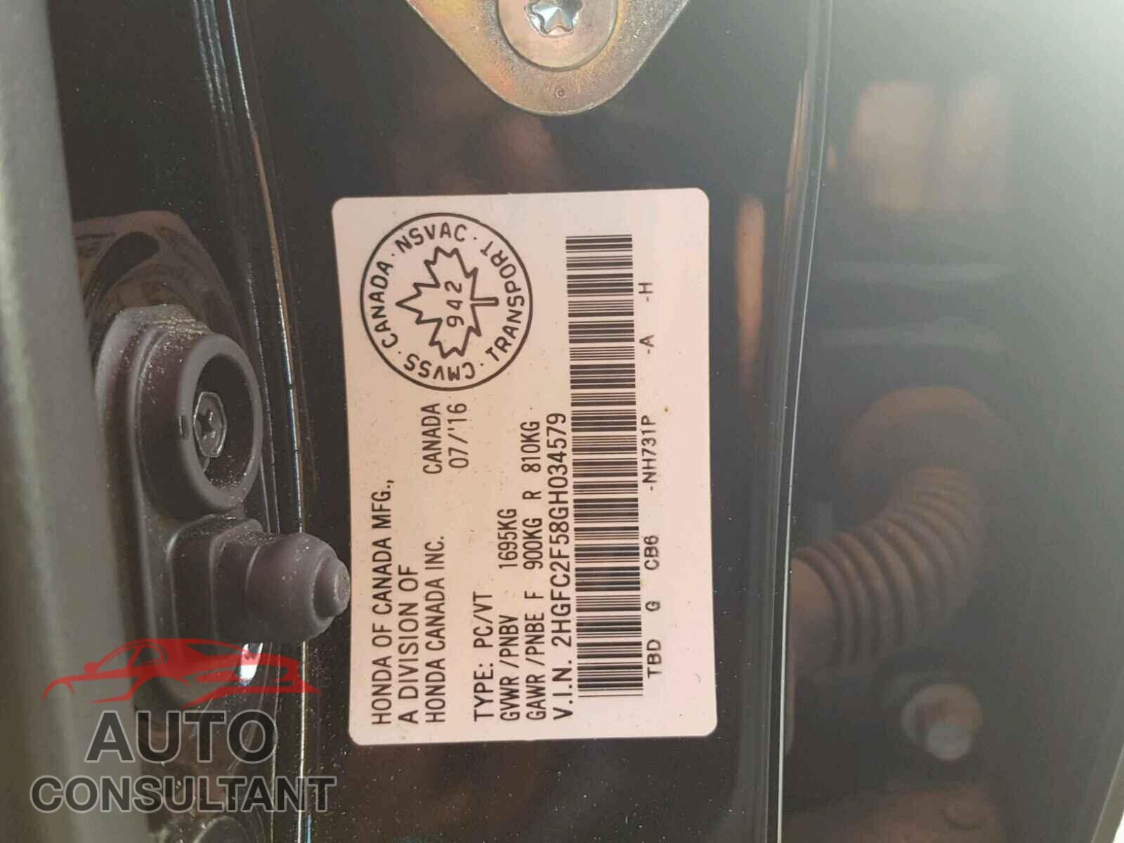HONDA CIVIC LX 2016 - 2HGFC2F58GH034579