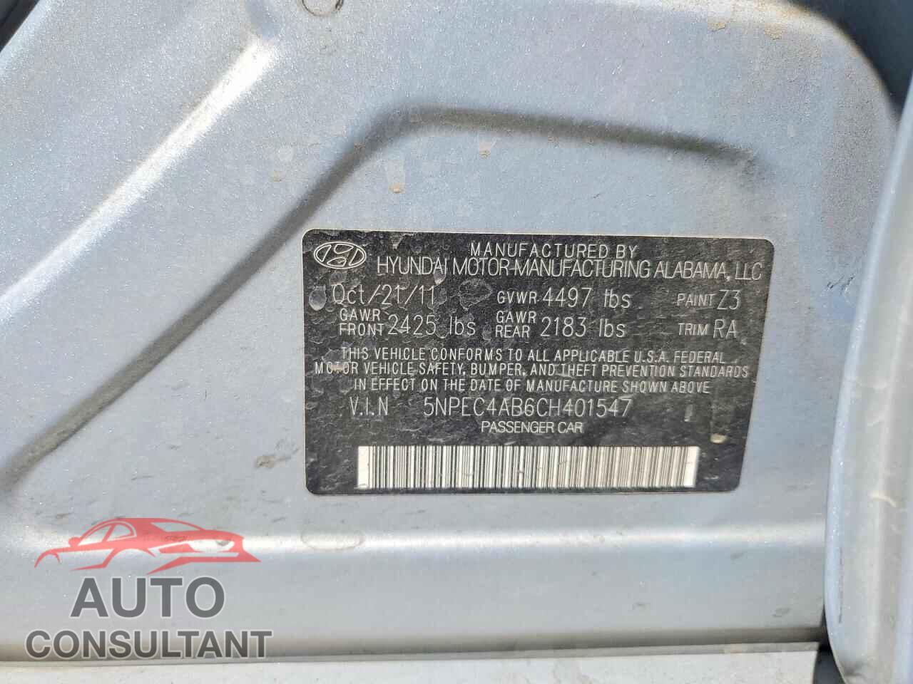 HYUNDAI SONATA 2012 - 5NPEC4AB6CH401547