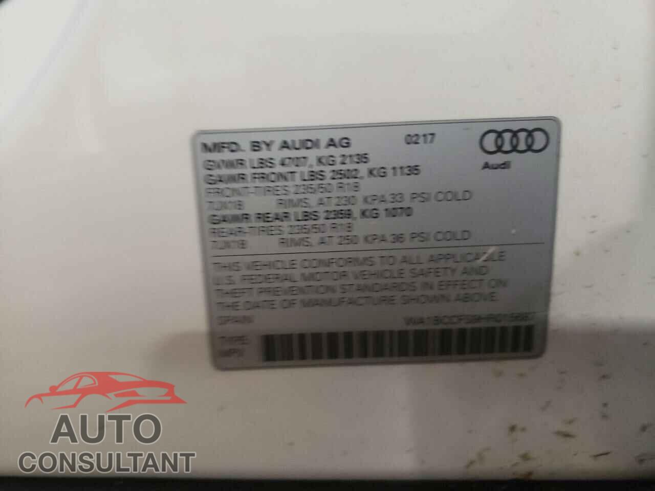 AUDI Q3 2017 - WA1BCCFS9HR015687
