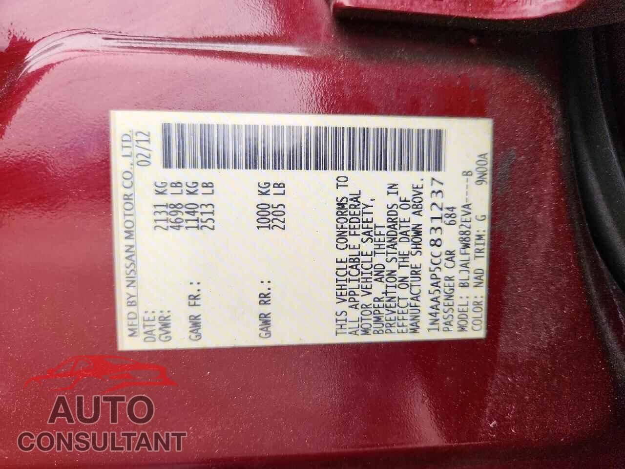 NISSAN MAXIMA 2012 - 1N4AA5AP5CC831237