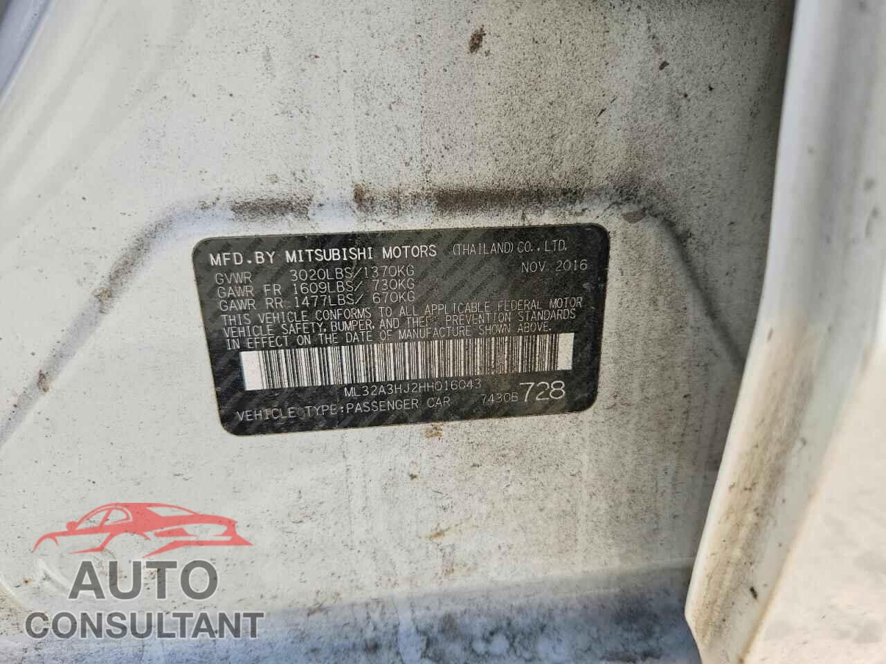 MITSUBISHI MIRAGE 2017 - ML32A3HJ2HH016043