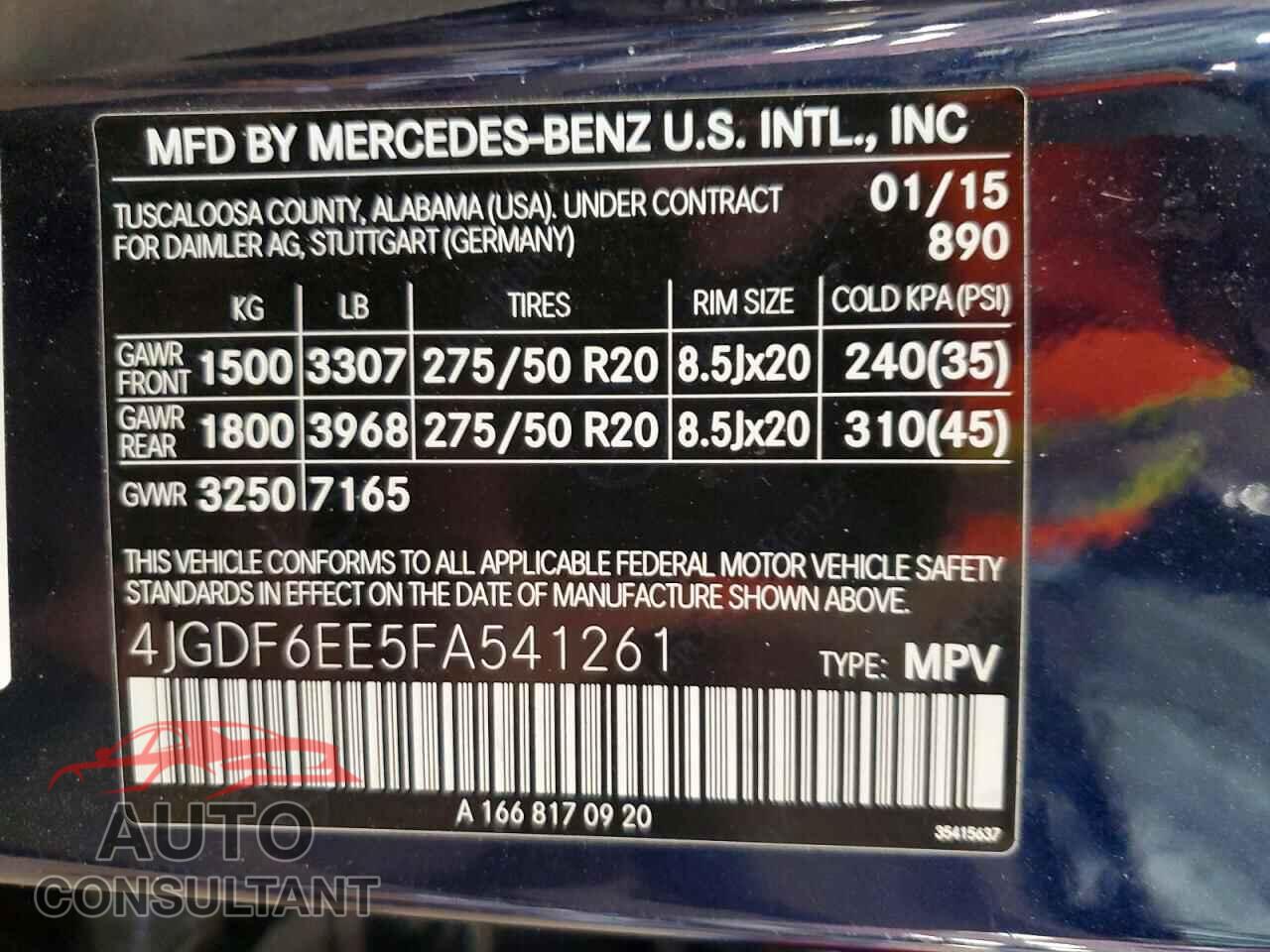 MERCEDES-BENZ GL-CLASS 2015 - 4JGDF6EE5FA541261