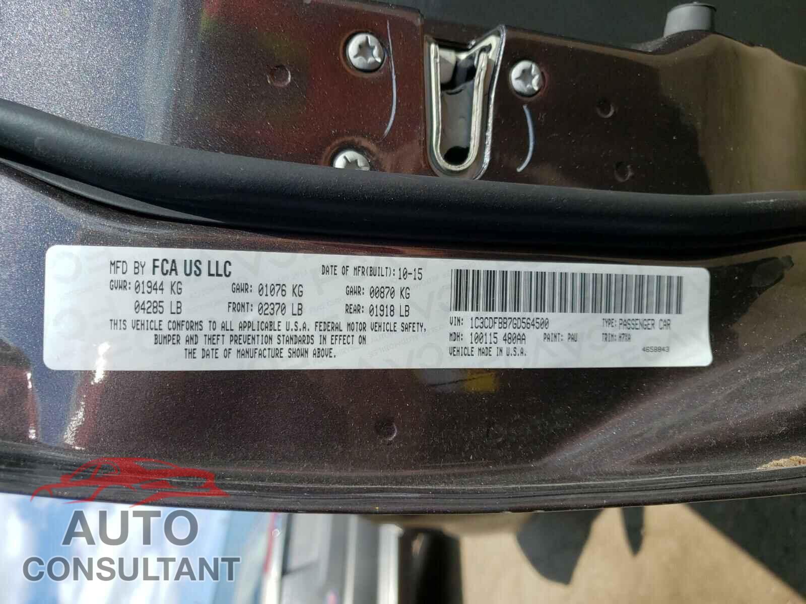 DODGE DART 2016 - 1C3CDFBB7GD564500