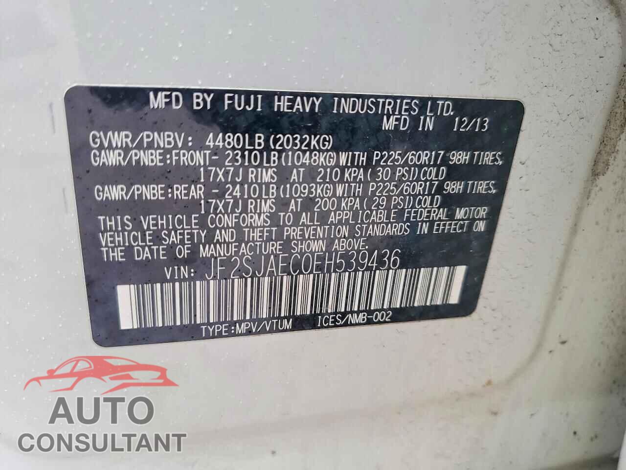 SUBARU FORESTER 2014 - JF2SJAEC0EH539436