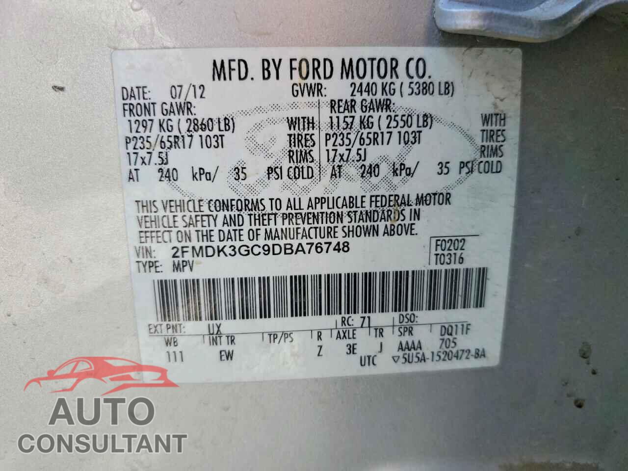 FORD EDGE 2013 - 2FMDK3GC9DBA76748