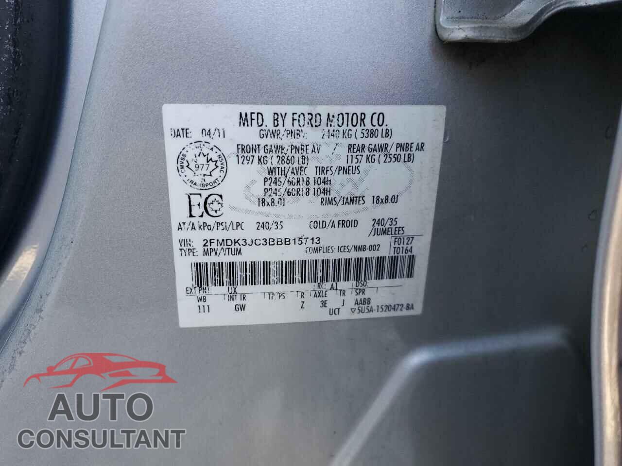 FORD EDGE 2011 - 2FMDK3JC3BBB15713
