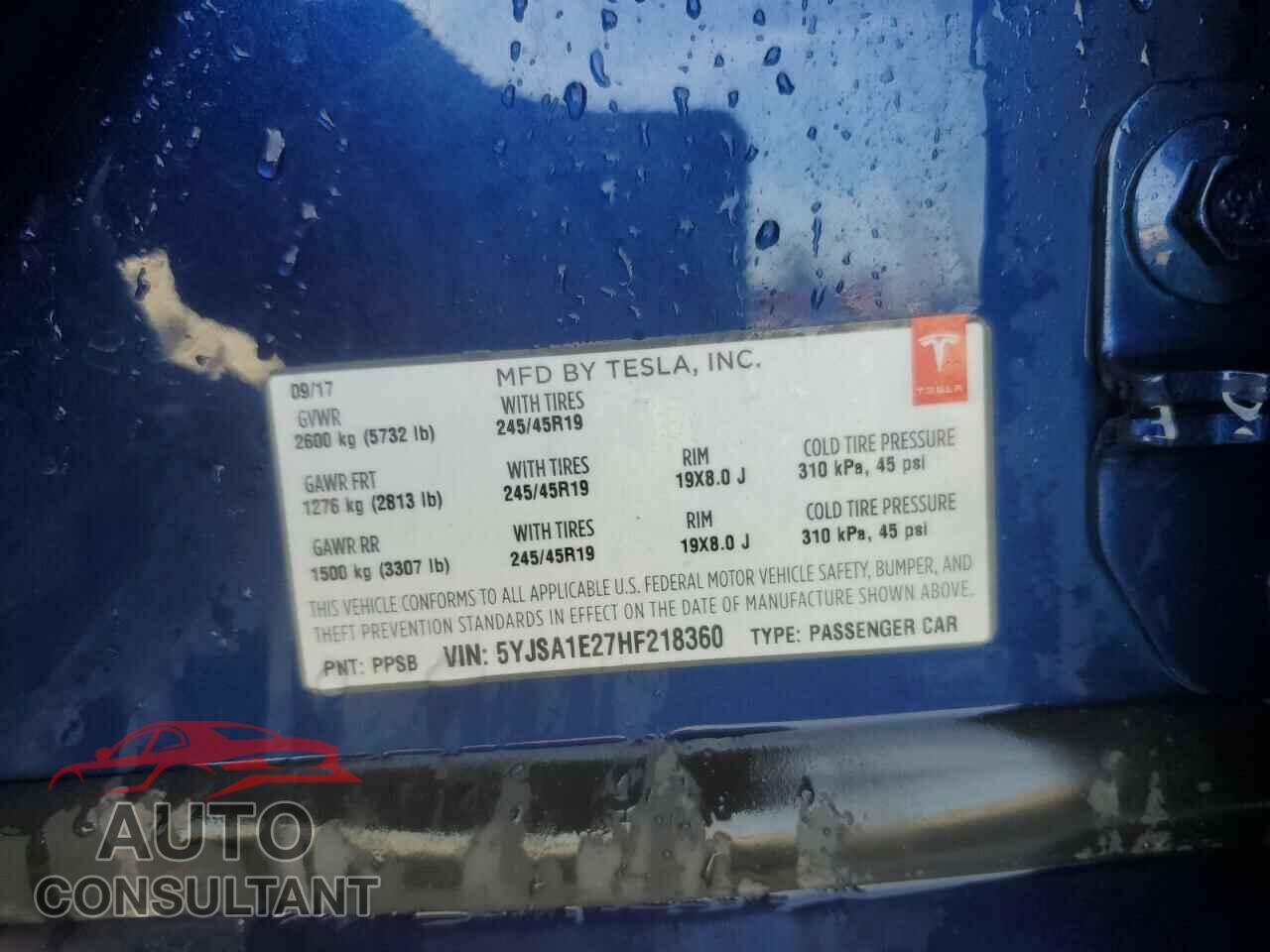 TESLA MODEL S 2017 - 5YJSA1E27HF218360