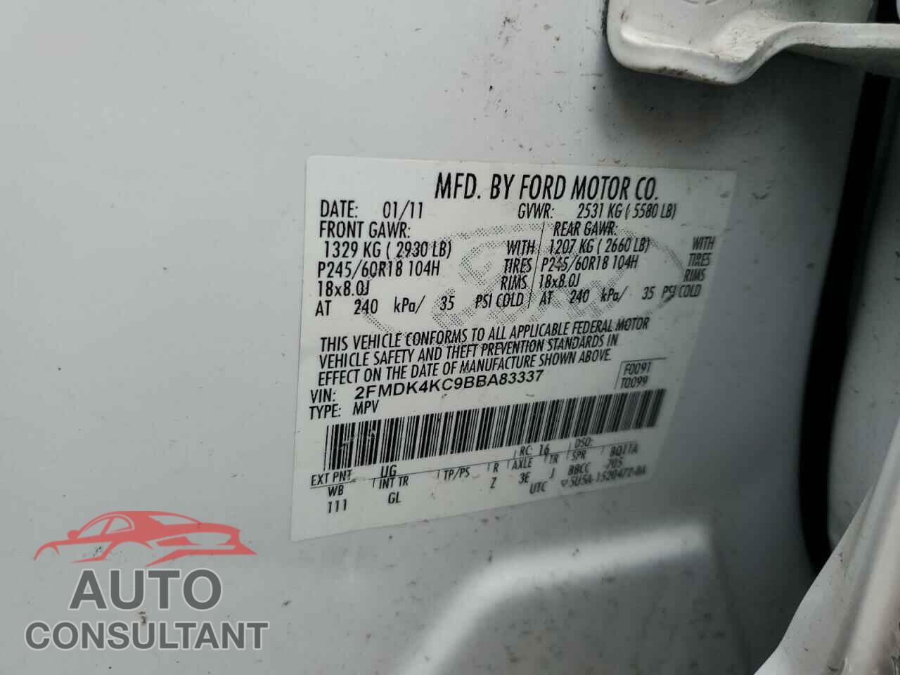 FORD EDGE 2011 - 2FMDK4KC9BBA83337
