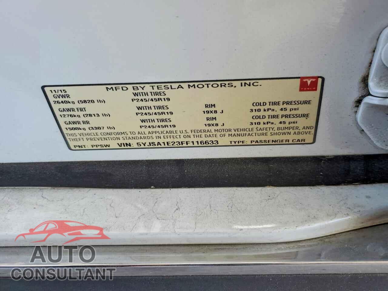 TESLA MODEL S 2015 - 5YJSA1E23FF116633