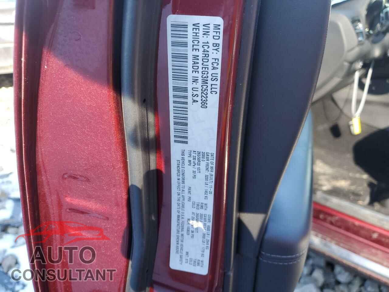 DODGE DURANGO 2021 - 1C4RDJEG3MC522360