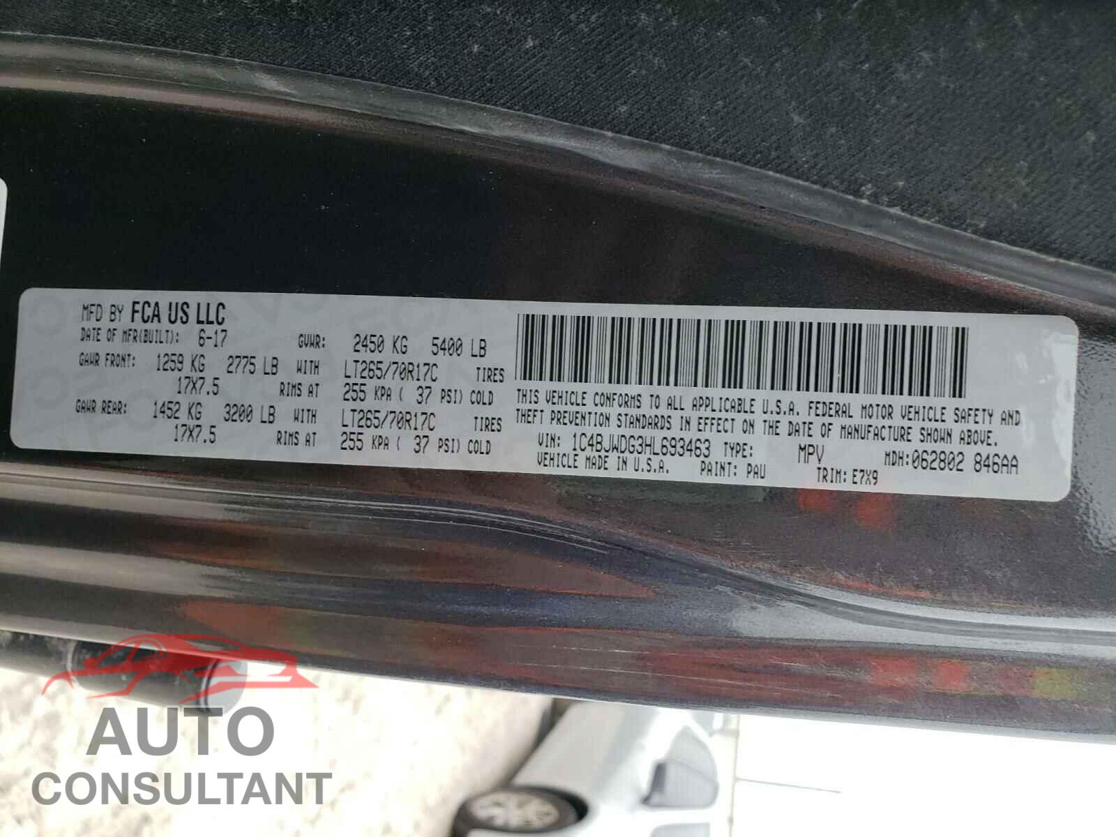 JEEP WRANGLER 2017 - 1C4BJWDG3HL693463