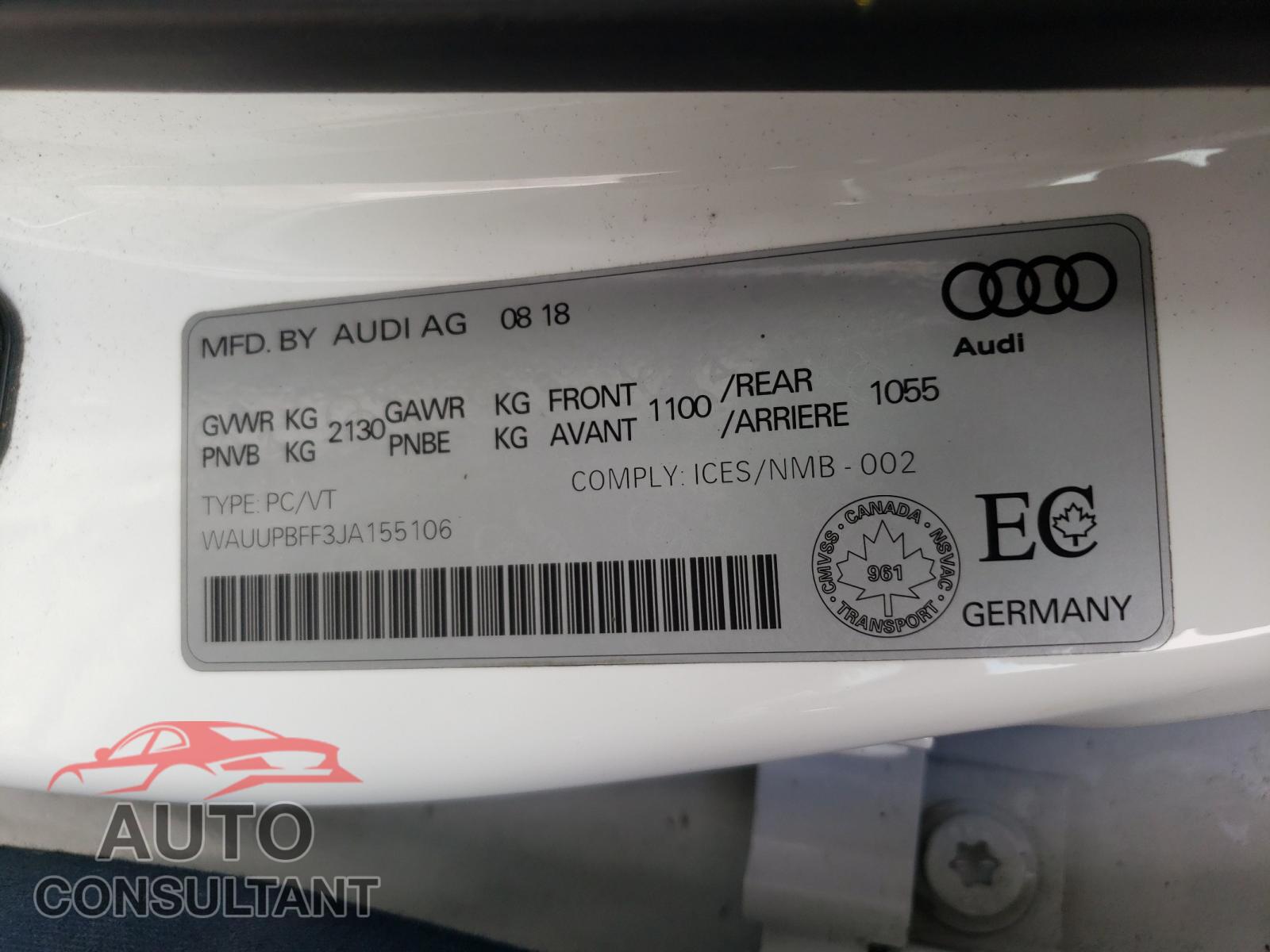 AUDI A3 2018 - WAUUPBFF3JA155106