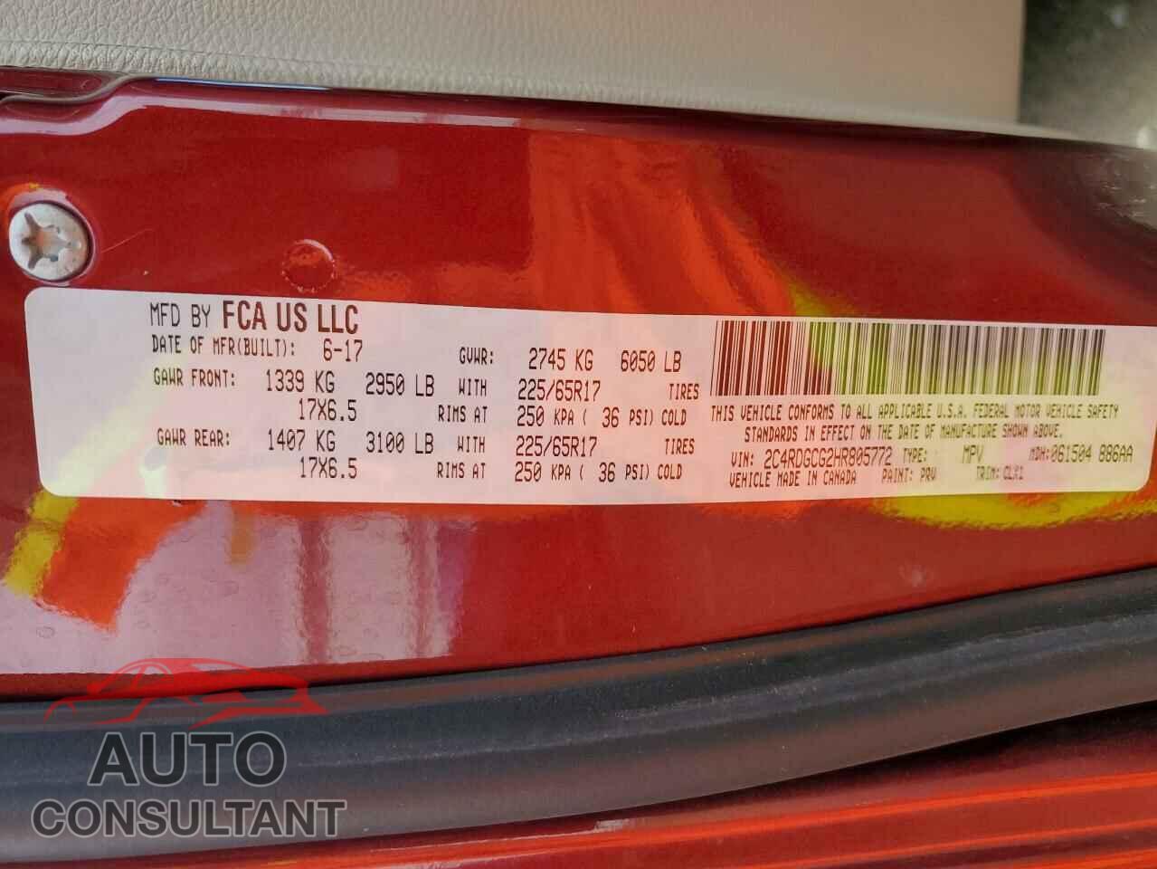DODGE CARAVAN 2017 - 2C4RDGCG2HR805772