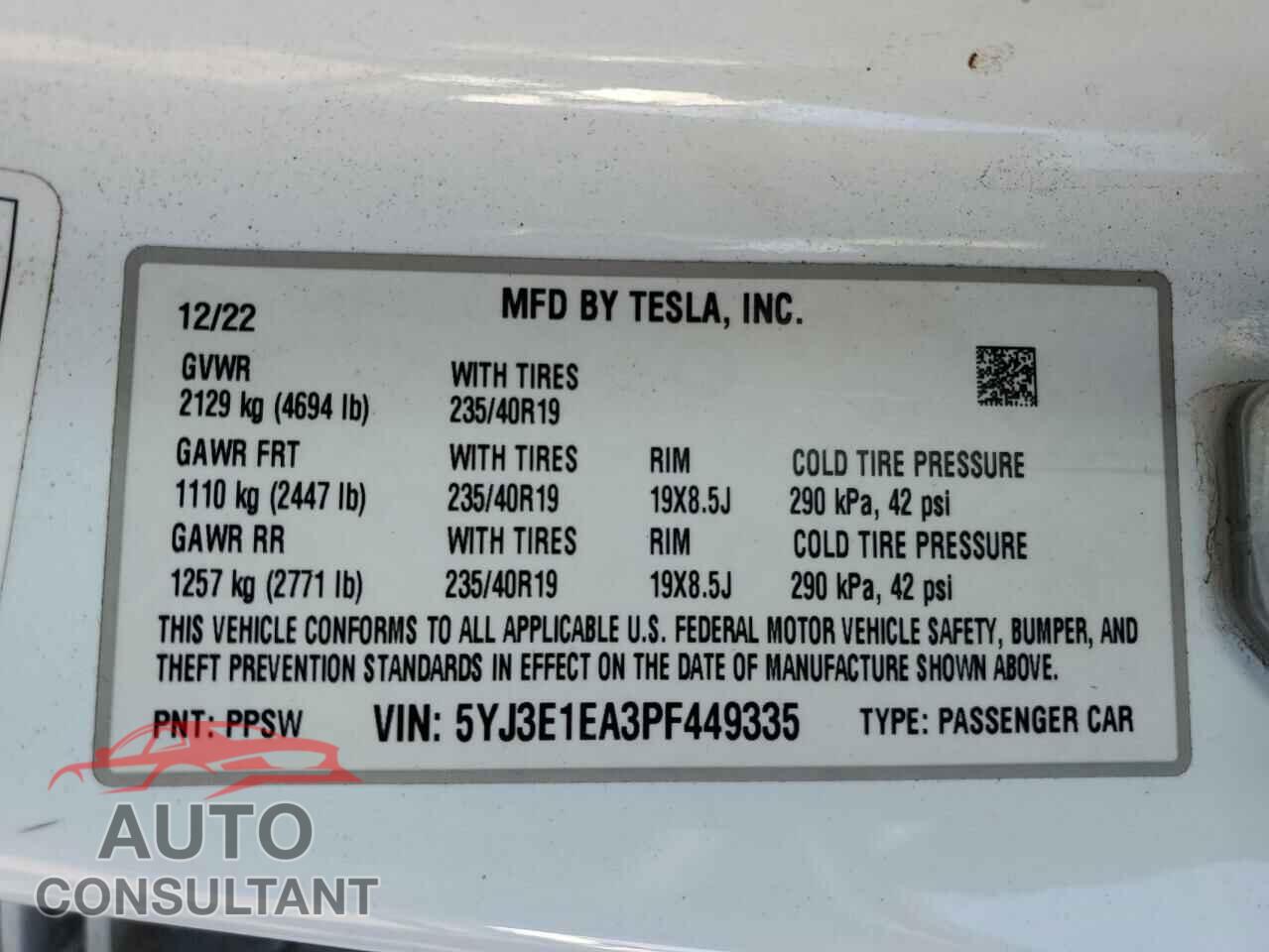 TESLA MODEL 3 2023 - 5YJ3E1EA3PF449335