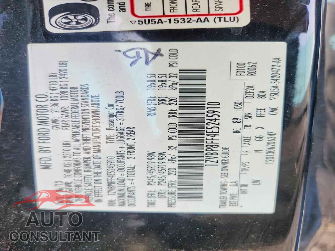 FORD MUSTANG 2014 - 1ZVBP8FF4E5245910
