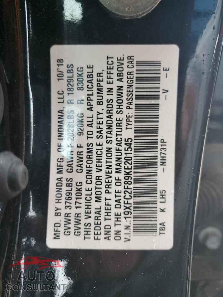 HONDA CIVIC 2019 - 19XFC2F89KE201545