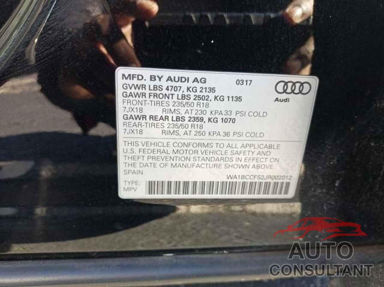 AUDI Q3 2018 - WA1BCCFS2JR002012