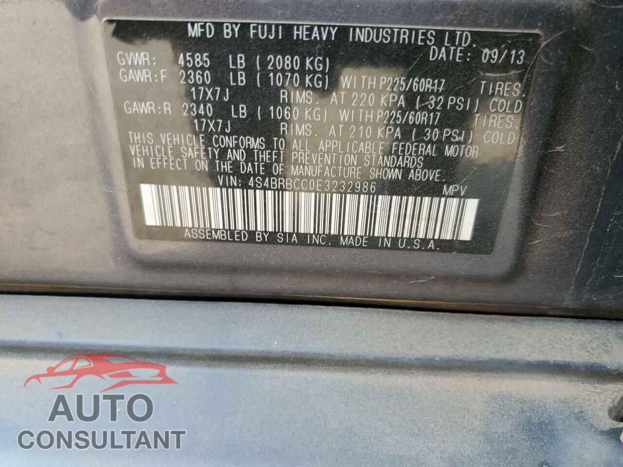 SUBARU OUTBACK 2014 - 4S4BRBCC0E3232986