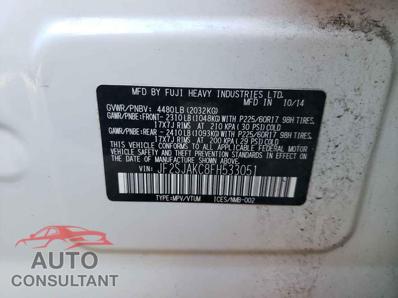 SUBARU FORESTER 2015 - JF2SJAKC8FH533051