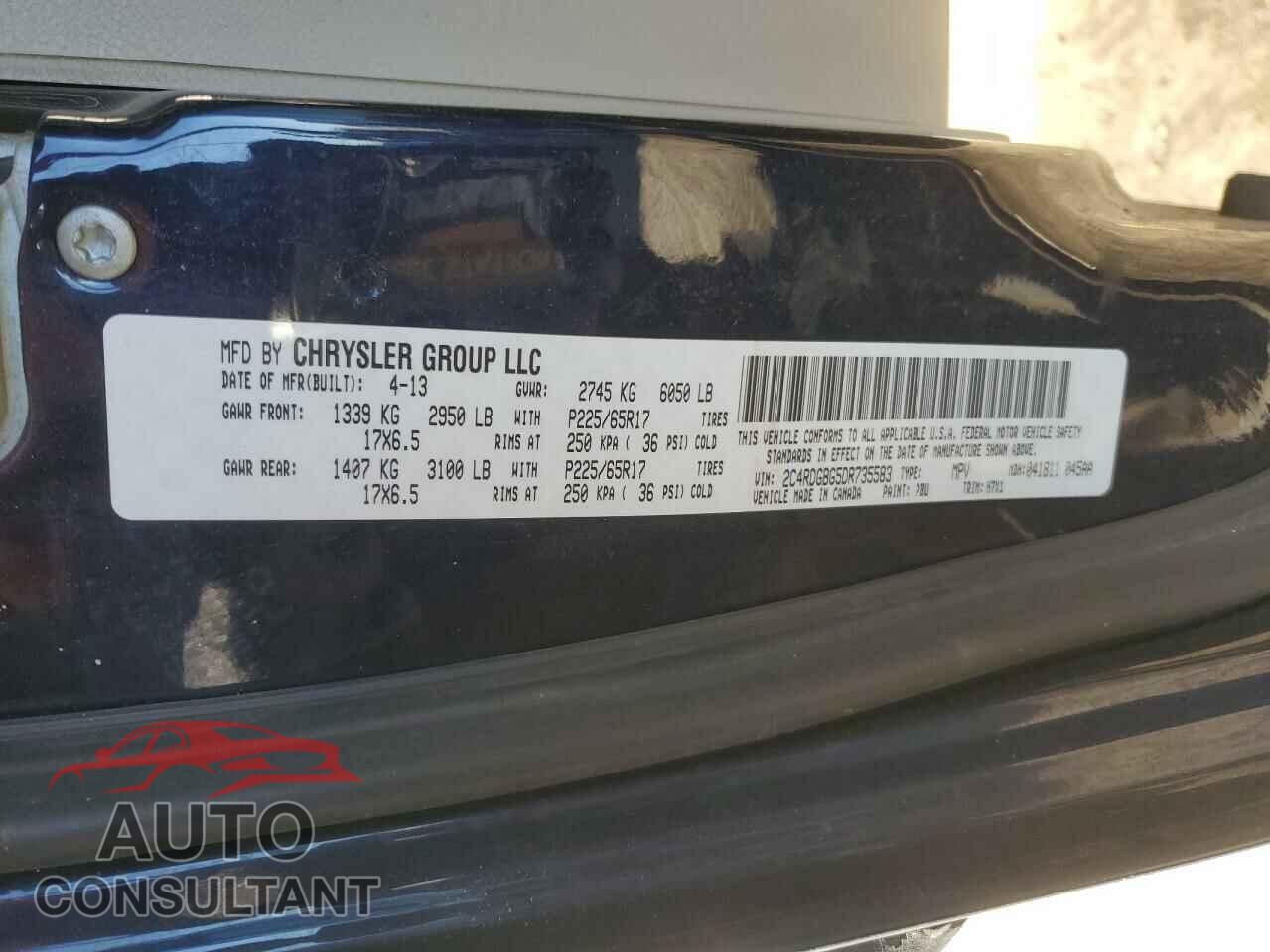 DODGE CARAVAN 2013 - 2C4RDGBG5DR735583