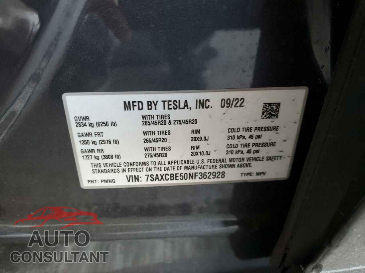 TESLA MODEL X 2022 - 7SAXCBE50NF362928
