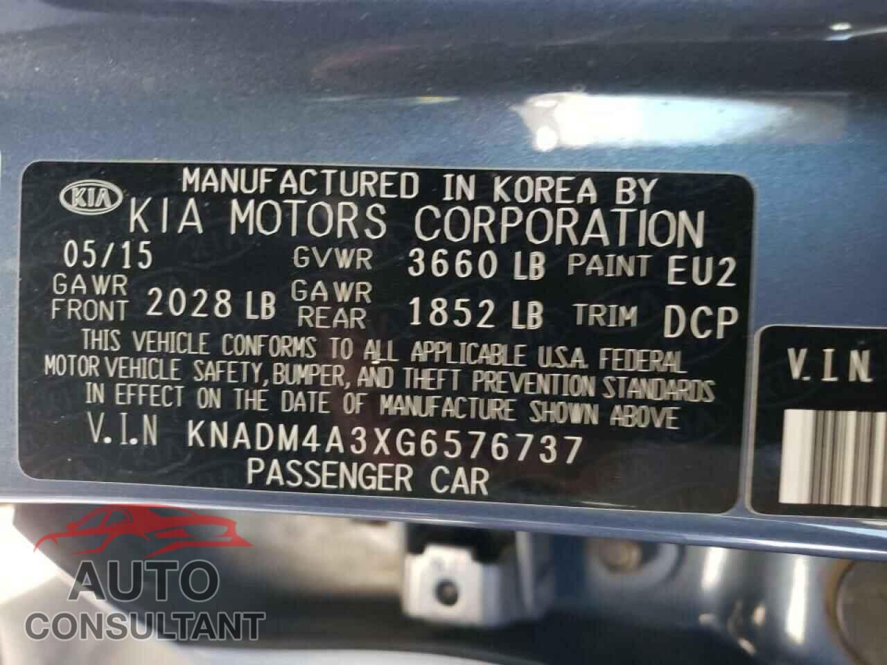 KIA RIO 2016 - KNADM4A3XG6576737